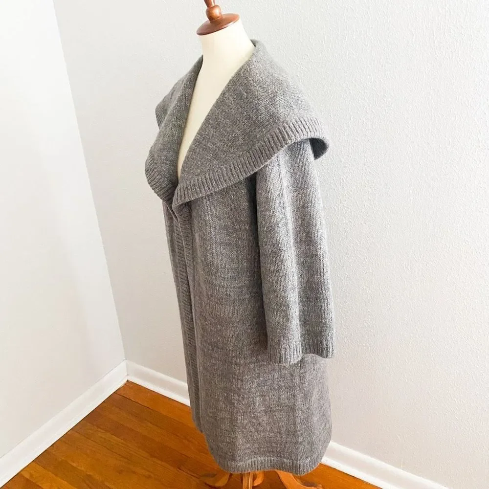 Vintage Wool Mohair Long Sweater Coat Grey - Picture 3 of 8